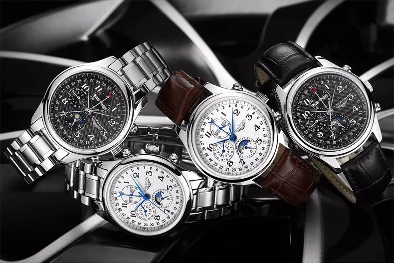 GUANQIN автоматические механические мужские часы лучший бренд класса люкс водонепроницаемые часы с календарем и Луной кожаные Наручные часы Relogio Masculino A