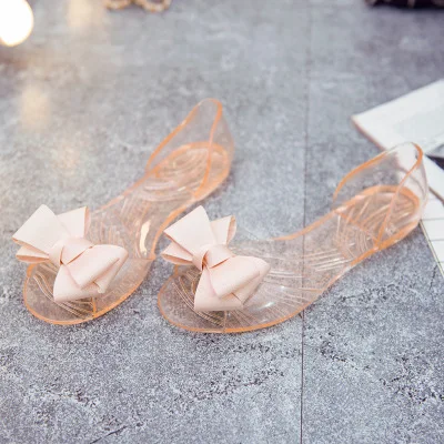 

Women Flats Shoes Bowtie Beach Rhinestone Jelly Peep Toe Woman Flip Flops Slippers Slip on Sandals Dropshipping 2019 New