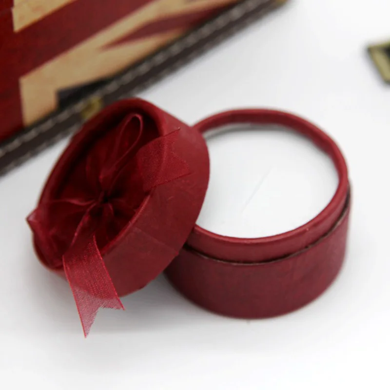 5 шт., 5,2X3,6 см, круглая разноцветная коробка для ювелирных изделий, бумажный с бантом, Подарочный чехол для ювелирных изделий, упаковка для сережек, колец - Цвет: Dark Red 5pcs