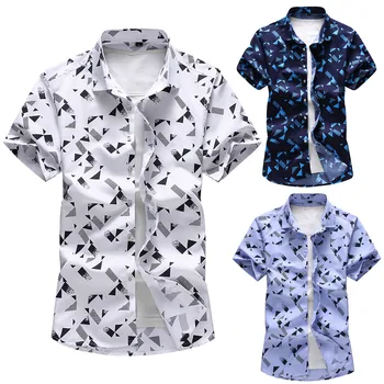 

mens Tops Blouse Men's Summer New Fashion Business Leisure Short-sleeved Plus Size Printing Shirt