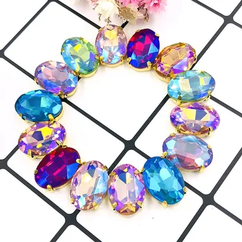 

10x14mm/13x18mm Oval shape 20pcs crystal Glass gold base flatback sew on rhinestones with claw for DIY clothing Accessories