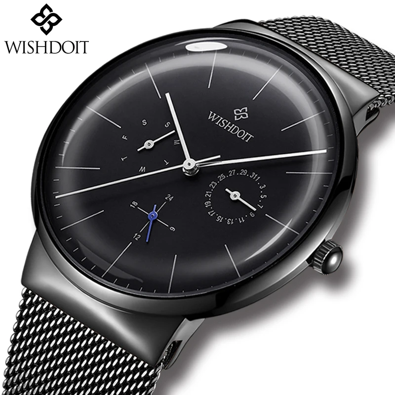

Reloj New Mens Watches WISHDOIT Top Brand Luxury Men's Casual Fashion Business Watch Men Stainless Steel Waterproof Quartz Watch