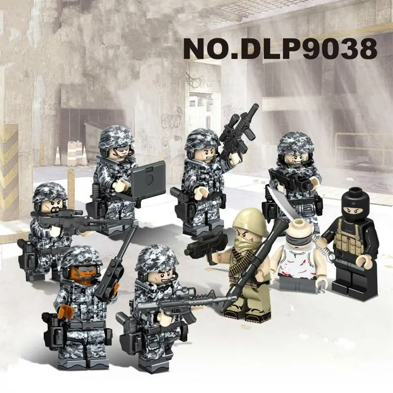 

8PCS City Police Swat Team Rescue Hostages Army Soldiers Guns Weapons Military World War WW2 Mini Army Figure Blocks Toy Gift