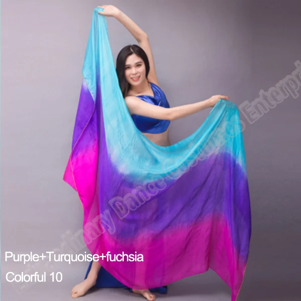 Women 100% Silk Veils Belly Dance Stage Performance 200cm 250cm 270cm Kids Adults Rainbow Light Silk Veils Customized 17 Color Colorful 10