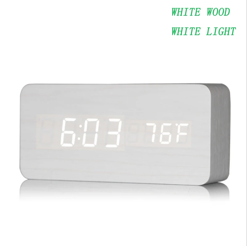 Ультра современные деревянные цифровые часы термометр стол светодиодные часы wekker Мини светодиодный светодиодные настольные часы мульти-стиль деревянные цифровые часы - Цвет: white wood white
