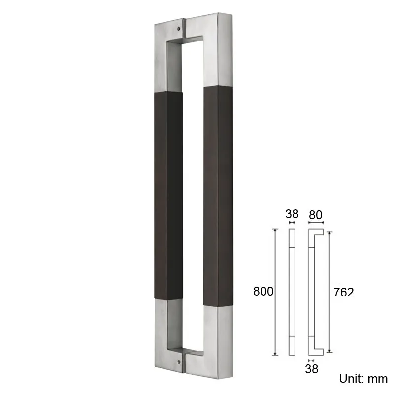 Черная твердая древесина+ Матовая нержавеющая сталь входная дверь ручка для стеклянных/деревянных/металлических каркасных дверей PA-207-38* 38*800 мм