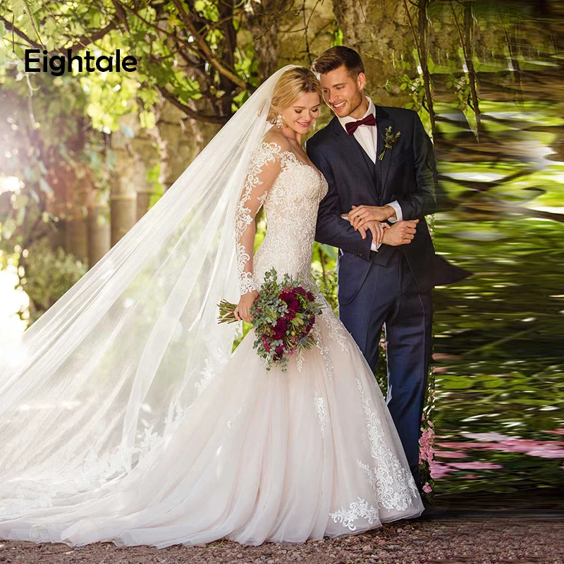 

Eightale Boho Wedding Dresses Plus Size 2019 Lace Sweetheart Mermaid Wedding Gowns Long Sleeve Bride Dresses Robe De Mariee