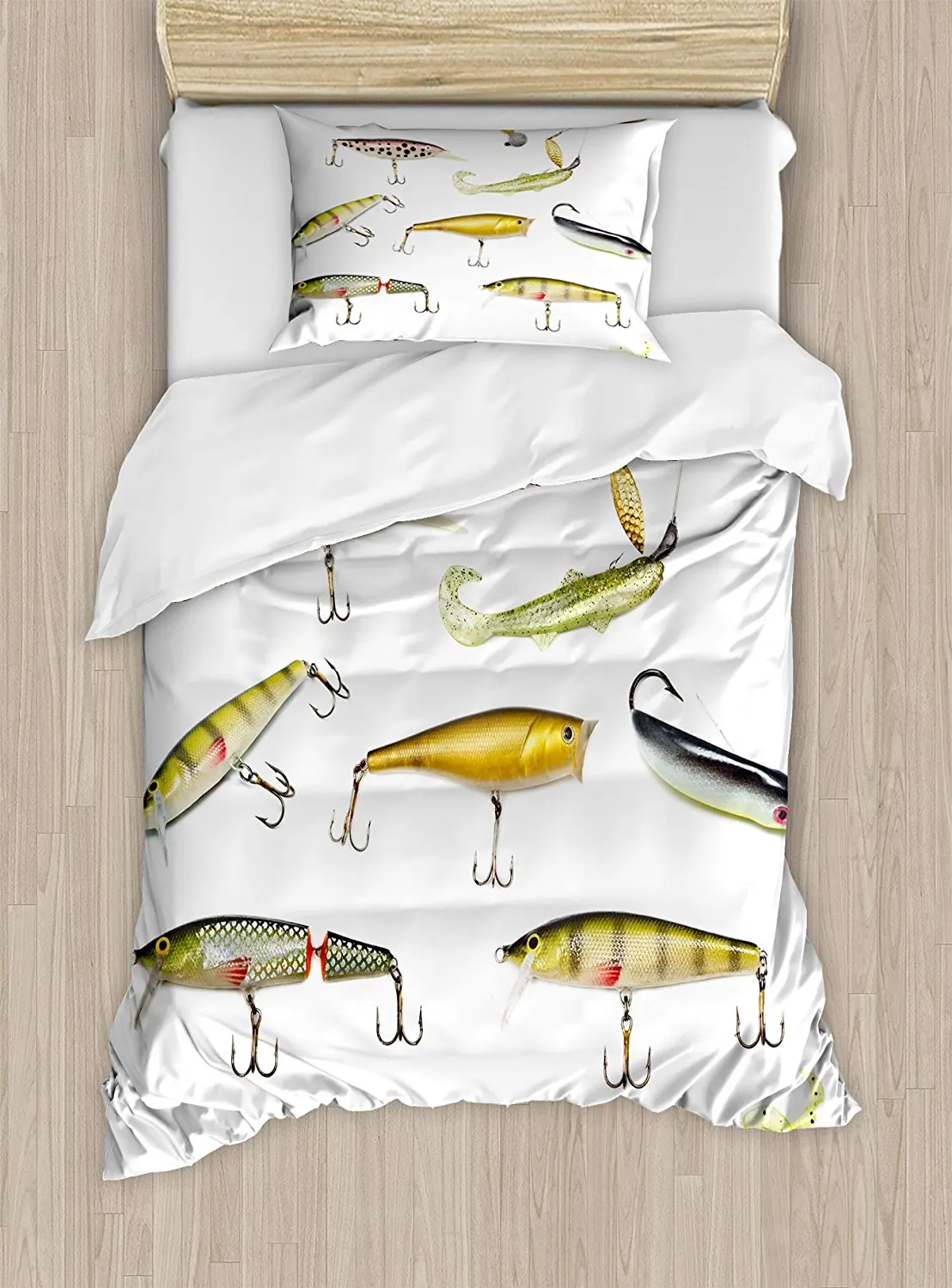 

Fishing Duvet Cover Set Fishing Tackle Bait for Spearing Trapping Catching Aquatic Animals Molluscs Design 4pcs Bedding Set