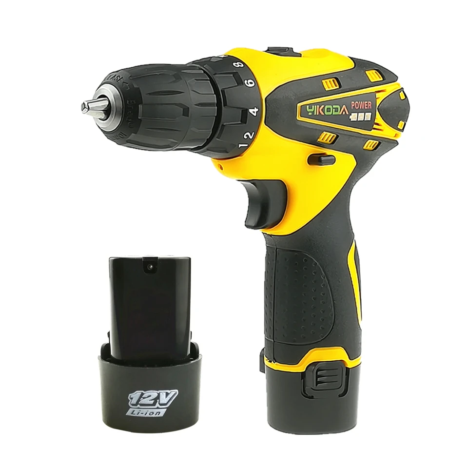 

YIKODA 12V Cordless Driver Drill Rechargeabl Lithium Battery*2 Household Electric Screwdriver Multi-function Power Tools