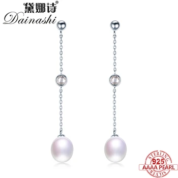 

Dainashi Long Real 925 Sterling Silver Women Pearl Earrings,Zircon Chain Earrings,High Luxter,Strong Light,Fine Jewelry