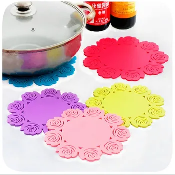 

Silicone Rose Fower Kitchen Dining Table Decortion Heat Insulation Resistant Mat Pad Cup Holder Coaster Placemat Kitchen Tools