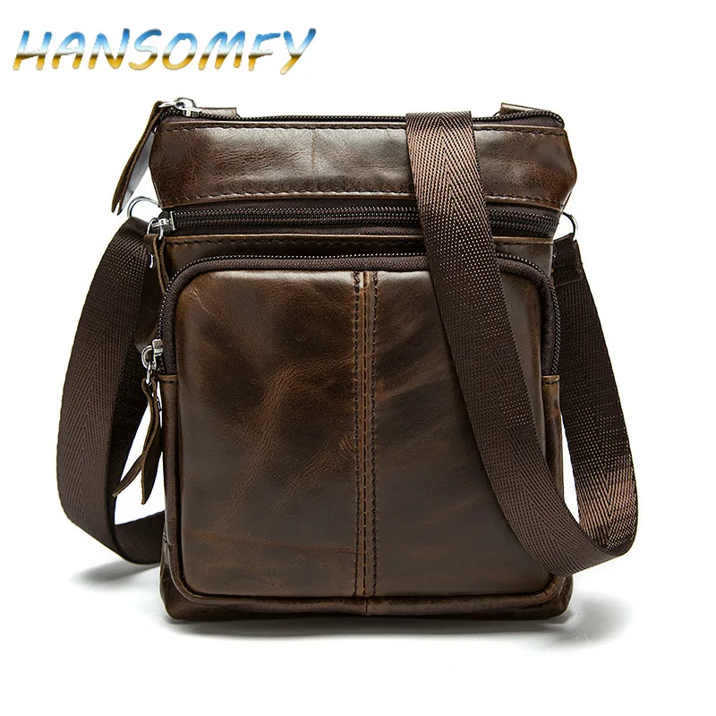 

HANSOMFY Messenger Bag Men's Shoulder Genuine Leather bags Flap Small male man Crossbody bags for men natural Leather bag X2-12
