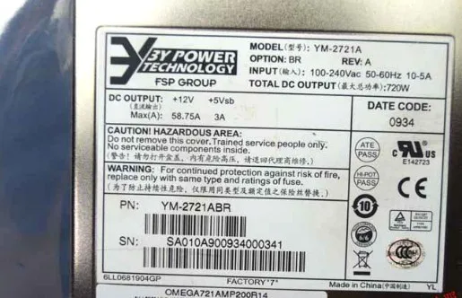 

100% High quality Server power supply for 3Y YM-2721A 720W 2U YM-5721A working well
