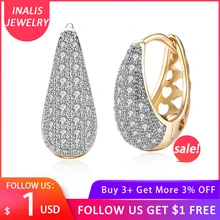INALIS Elegance Inlaid Zircon Stud Earrings Water Drops Shape Champagne Gold Earrings For Women Female Jewelry INALIS Elegance Inlaid Zircon Stud Earrings Water Drops Shape Champagne Gold Earrings For Women Female Jewelry