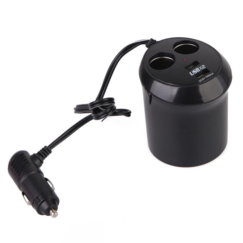 

2017 New Universal Car Cigarette Lighter Charger Adapter 2 USB Cup Shape Dual Socket Splitter black For Mobile Phones Tablets