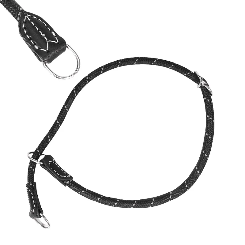 Reflective Nylon P Chain Dog Collar Handmade Leather Dog Collars Black Round Rope Soft