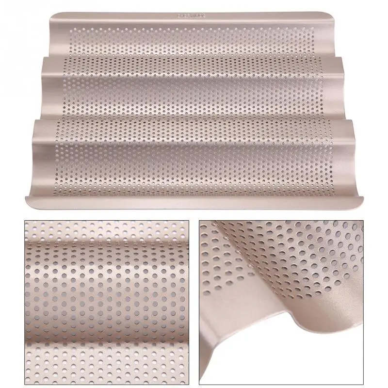 10inch French Bread Pan Baguette Baking Tray Perforated 3-slot Non Stick Baguette Baking Tray 10inch French Bread Pan Baguette Baking Tray Perforated 3-slot Non Stick Baguette Baking Tray