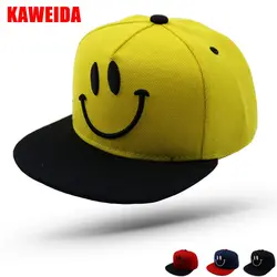 2018 улыбающееся лицо хип-хоп скейтборд Snapback шляпы черный белый бейсболка шапочки для девочек 50-54 см