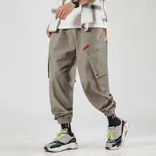 Летний костюм нейтральный свободный кулон широкая нога прямой тубус чистый цвет Брюки большой карман уличная джоггеры брюки мужские