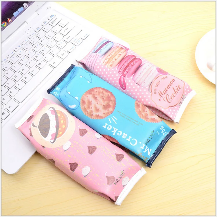 

Korean Creative Macaron Pencil case Pencil Box Pencil Bag Leather Kawaii Stationery Pouch Office School Supplies Zakka