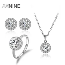 AENINE Классический круглый, кубический цирконий ожерелье& серьги& кольцо ювелирный набор золотистого цвета, свадебный набор прекрасные ювелирные изделия S170020843P