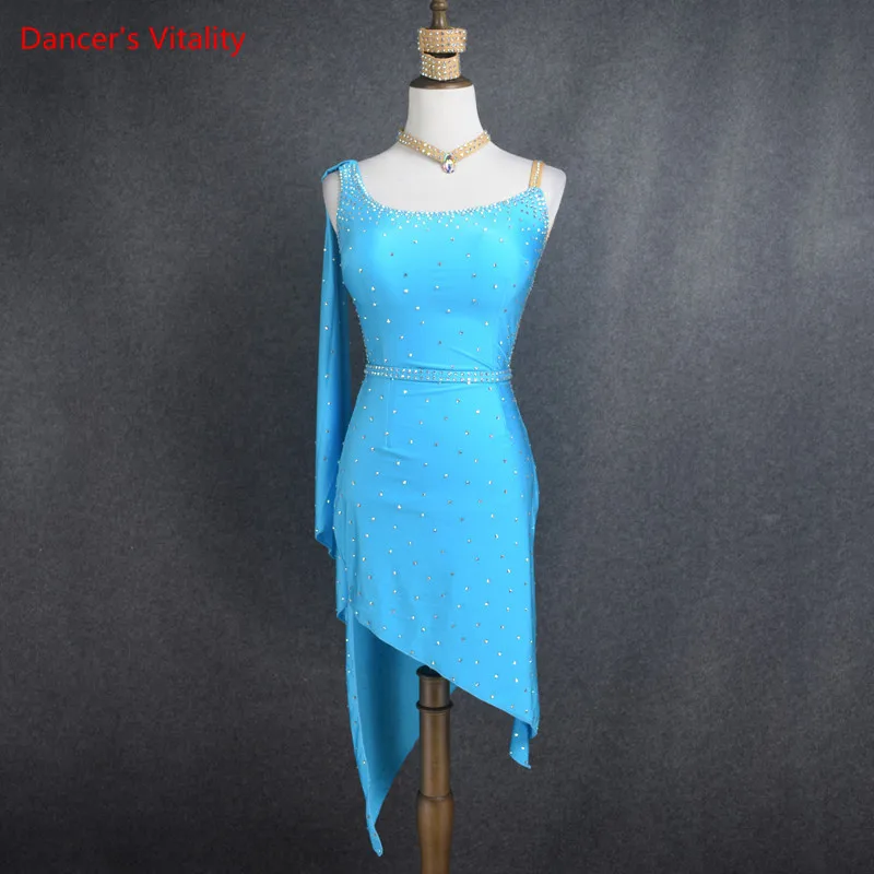 

2018 New Dance Latin Dress Adult Women's Dance Latin Dance Latin Dance Dress high-end Custom Sleeveless Diamonds Dress