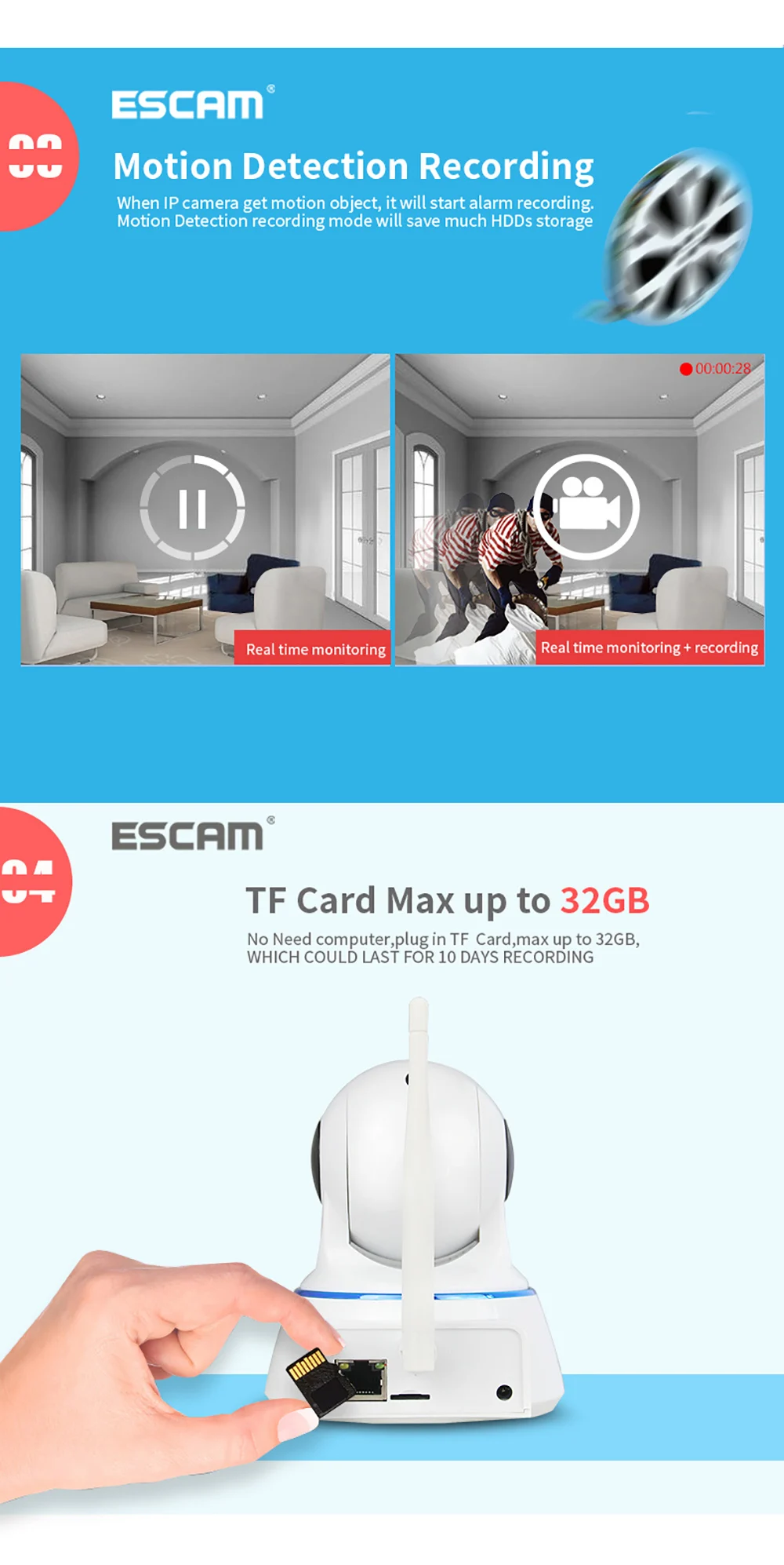 Escam QF002 Mini WiFi IP Camera HD 720P CCTV security Camera System P2P IR Cut Two Way Audio Micro SD Card Slot Night vision (6)