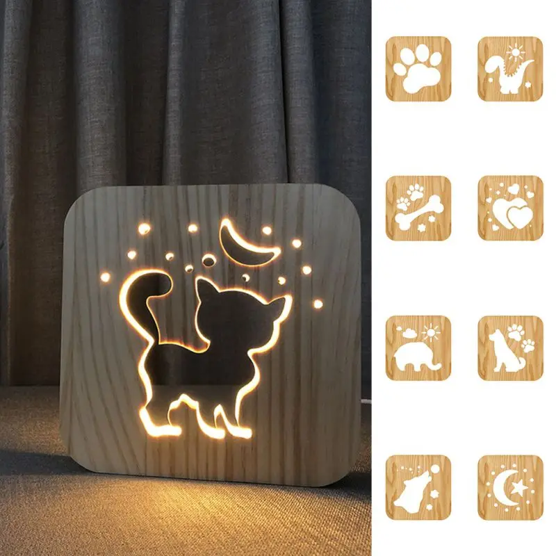 

USB LED 3D Wood Desk Lighting Lamp Cute Night Light For Indoor Table Warm White Light For Home Decoration Kids Bedroom Nursery