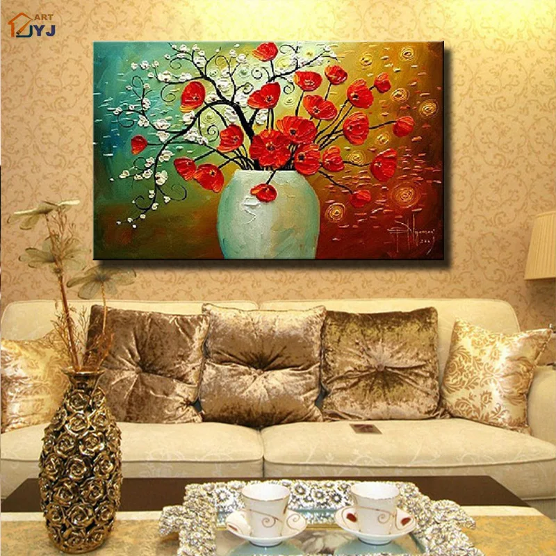 

Red Color Flower 100% Hand painted Modern Abstract Oil Painting on Canvas Wall Art Gift Home Decoration No Framed SL020