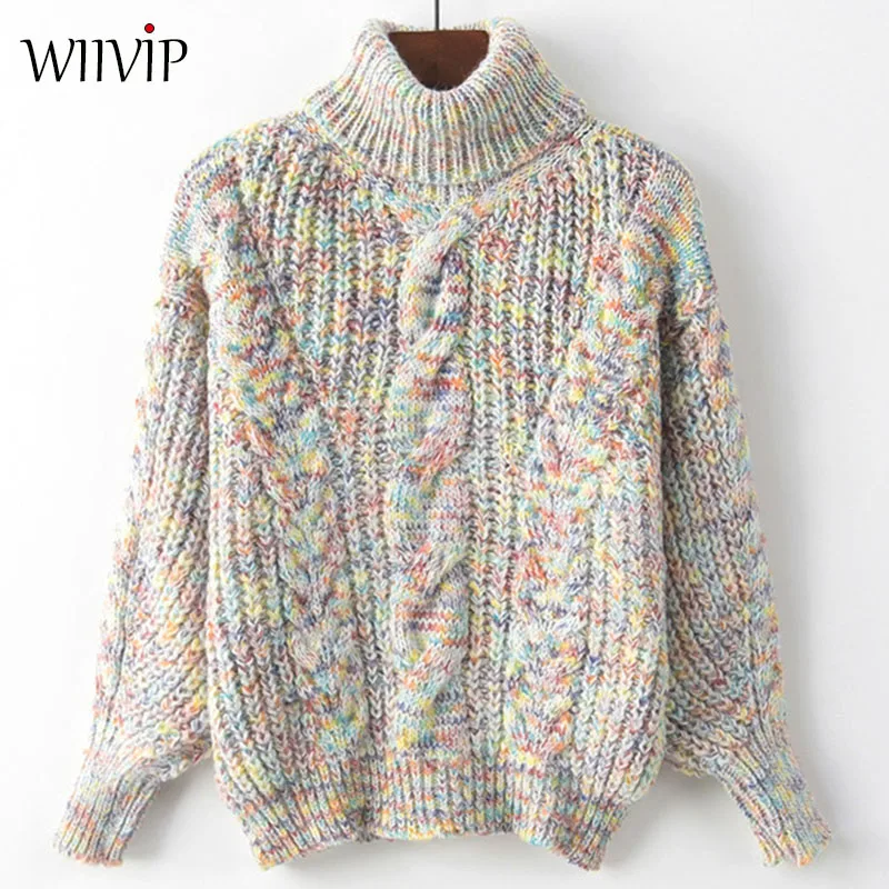 

Woman New Spring Winter Lantern Sleeve Turtleneck Colors Knit Sweater Pullovers Autumn Casual Loose Ladies Sweater 9610