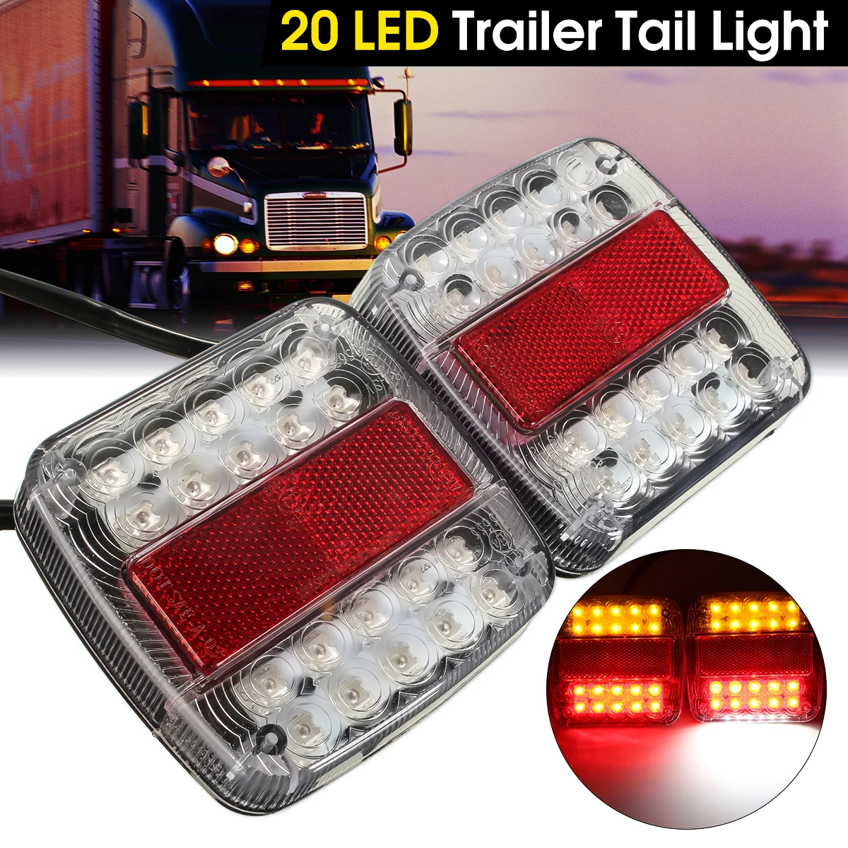 2x 20 LED Car Truck Tail Light Warning Lights Rear Lamps Waterproof