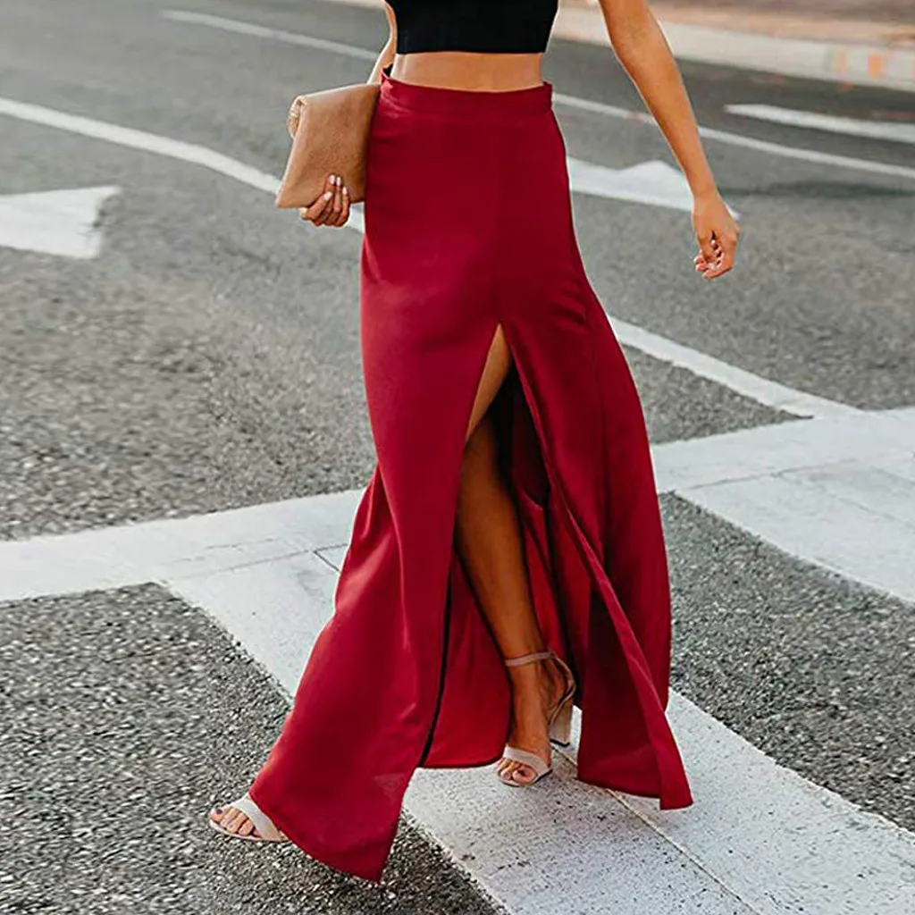 Fashsiualy women clothes 2019 summer skirts Sexy High Waist long Maxi skirts for women Soild Floor-Length Skirts Holiday Style