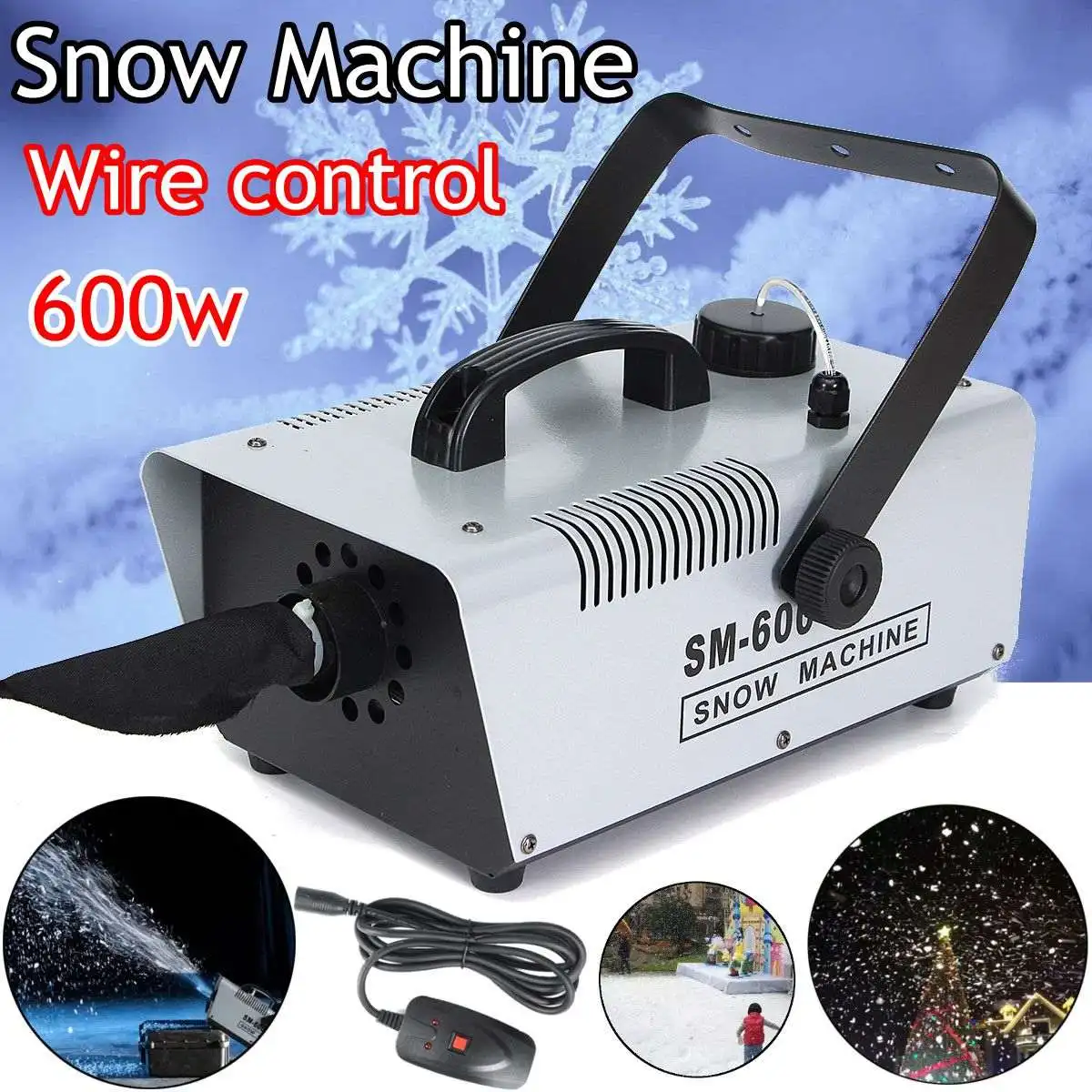 

110V/220V 600W Mini Flurry Snow Machine Stage Effect + Wired Remote for Holiday Stage Show