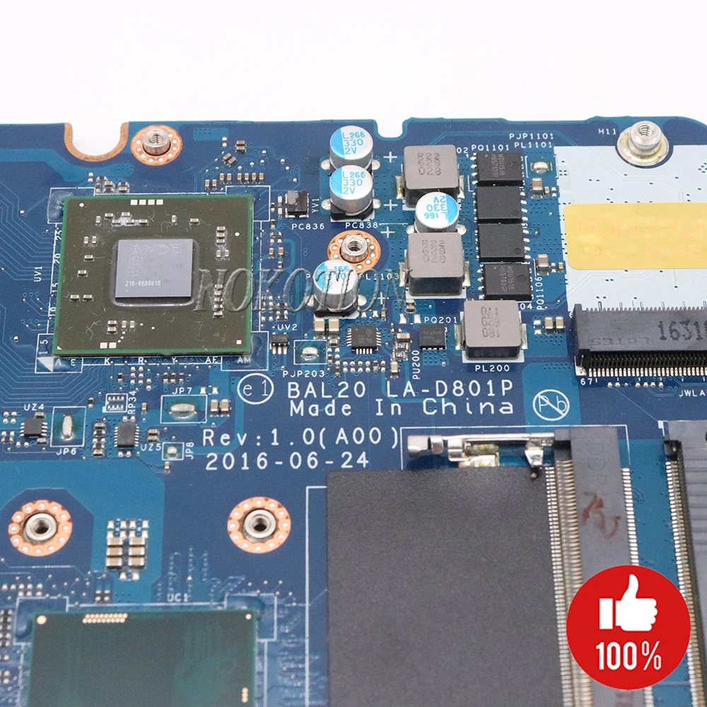NOKOTION BAL20 LA-D801P اللوحة المحمول لديل انسبايرون 15-5567 5567 02 PVGT CN-02PVGT DDR4 i5-7200U وحدة المعالجة المركزية راديون R7 m445 GPU