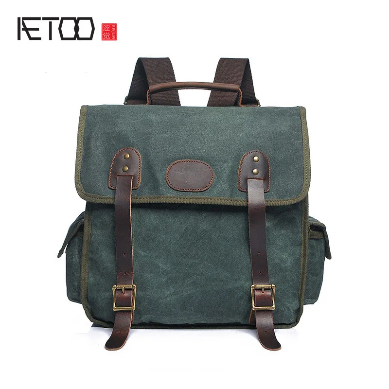 

AETOO new retro shoulder bag oil wax canvas with the first layer of leather fashion men's backpack