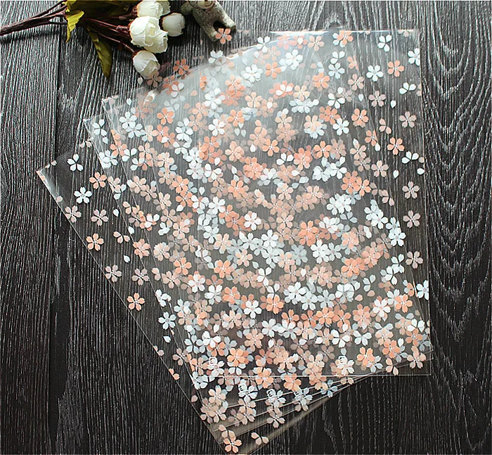 

400 x (7 "x 11") Large Sakura Flower Translucence Cellophane Bags Handmade Plastic Package for Party Bread & Cake Wrappers