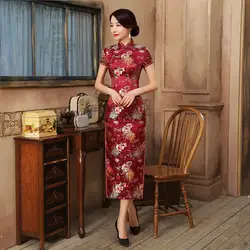 Элегантный женский атласный китайский женский халат Винтаж высокое качество китайских Дамский Qipao Сельма короткий рукав новинка длинное