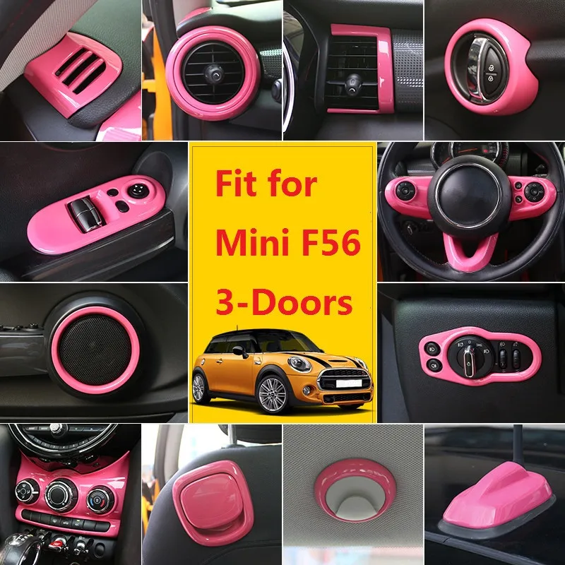 

Car Interior Styling Pink Air Vent Outlet Cover Speaker Center Console Handle Trim Steering Wheel Panel for Mini Cooper F56