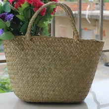 Для женщин модная соломенная сумка морских водорослей тканая сумка путешествие Пляжная сумка ручной работы торгового карман