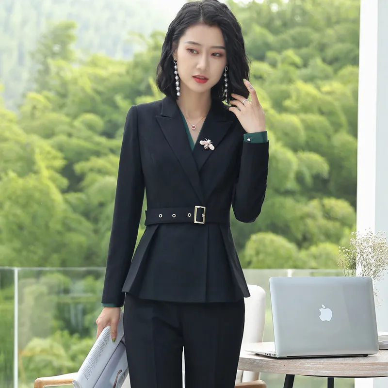 2018 Uniform Office Ladies Business Work Suit Women Slim Fit Pants/Skirts Suits Black Blue Striped Womens 2 Piece Outfit Sets 2018 Uniform Office Ladies Business Work Suit Women Slim Fit Pants/Skirts Suits Black Blue Striped Womens 2 Piece Outfit Sets
