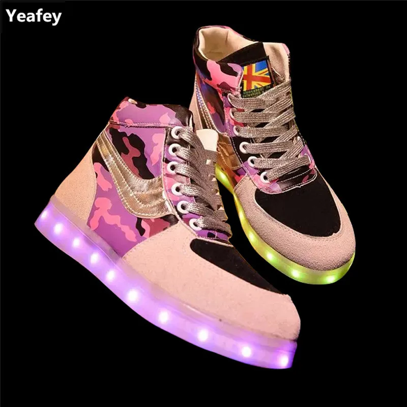

Yeafey Luminous Sneakers Woman Glowing Illuminated Sneaker LED Light Up Usb Charging High-tops Children Girls Shoes Led Slippers