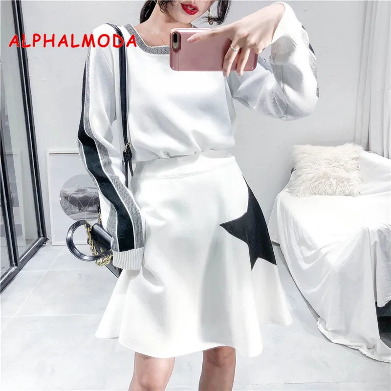 Женский вязаный костюм ALPHALMODA со звездами и свитером с длинными рукавами на осень