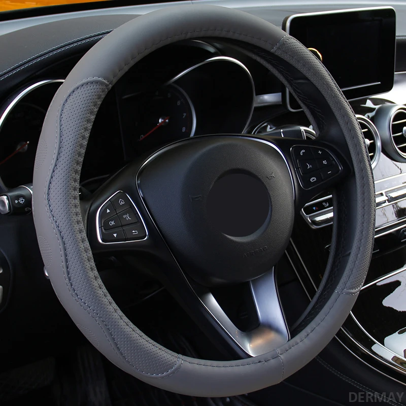 9 цветов Чехол рулевого колеса автомобиля Универсальный Volant Оплетка на руль модный нескользящий Funda Volante Авто Стайлинг - Название цвета: Серый