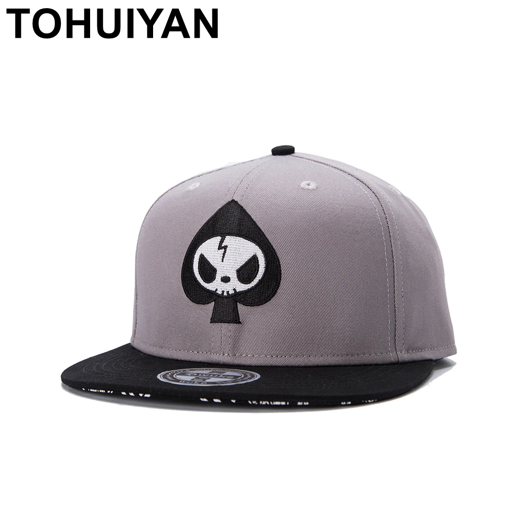 

TOHUIYAN Skull Embroidery Snapback Cap Street Dance Adjustable Baseball Hat Flat Visor Rock Punk Caps Hip Hop Hats For Men Women