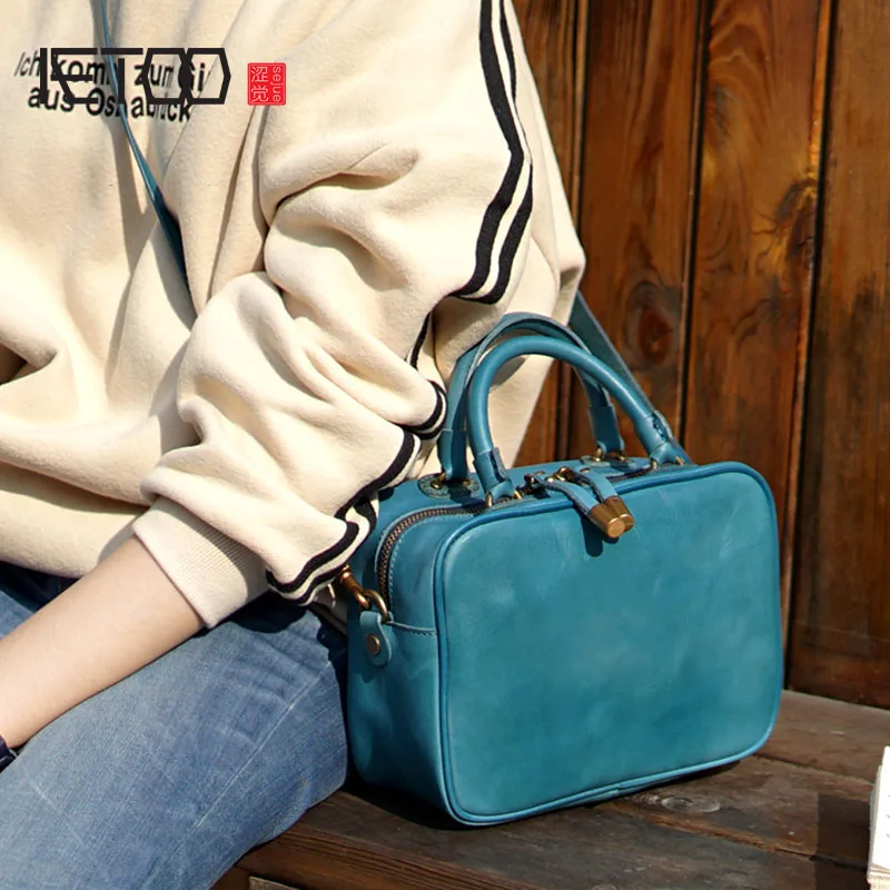 AETOO British retro handmade cowhide leather shoulder portable diagonal bag casual compact box type bag ladies and women models