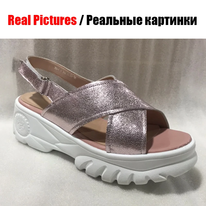 Женские босоножки из натуральной кожи на платформе и высоком каблуке|Боссоножки