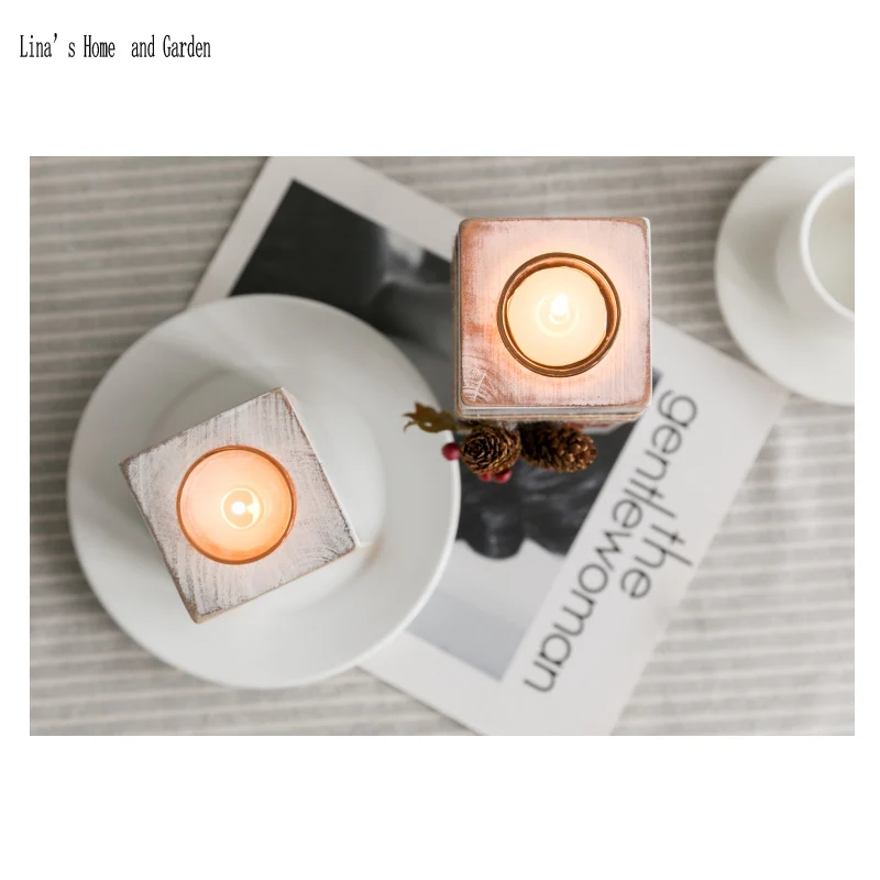 handmade shabby chic solid candle holder wood white (4)