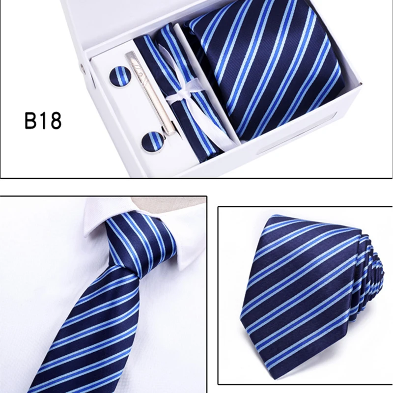 Новый бренд высокое качество связи, установленные для Для мужчин 8 см запонки платок галстук в полоску свадебное вечернее клипы платок Для