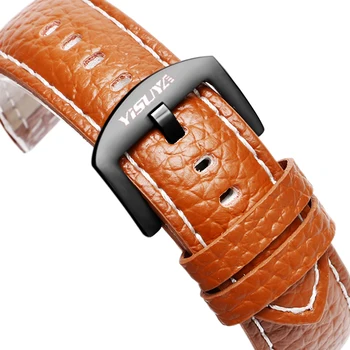 

YISUYA Genuine Leather Watch Band Strap 22mm Pin Buckle Watchband Brown Correa de Reloj Men's Watches Replacement for Hour Clock