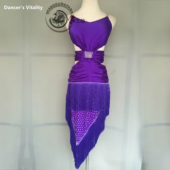 

Latin Dance Dress Tassel Skirt Lady Diamonds Stage Competition Latin Costume High Quality Women's Dancing Wear Latin Dress